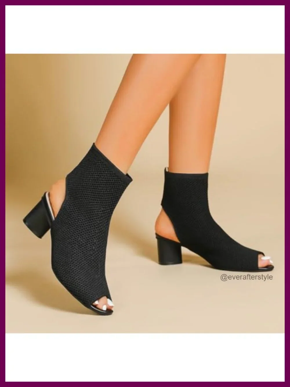 Knit Peep Toe Slingback Chunky Heel Ankle Boots Open Pointed Toe Hollow Heeled